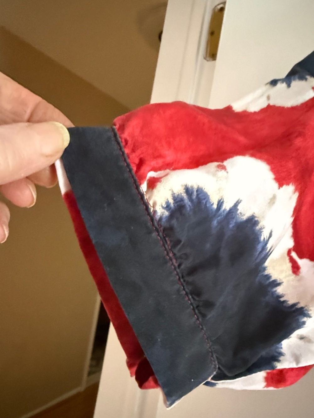 Michael Kors Red Tie-Dye Henley with Navy and White Circles - Picture 6 of 9
